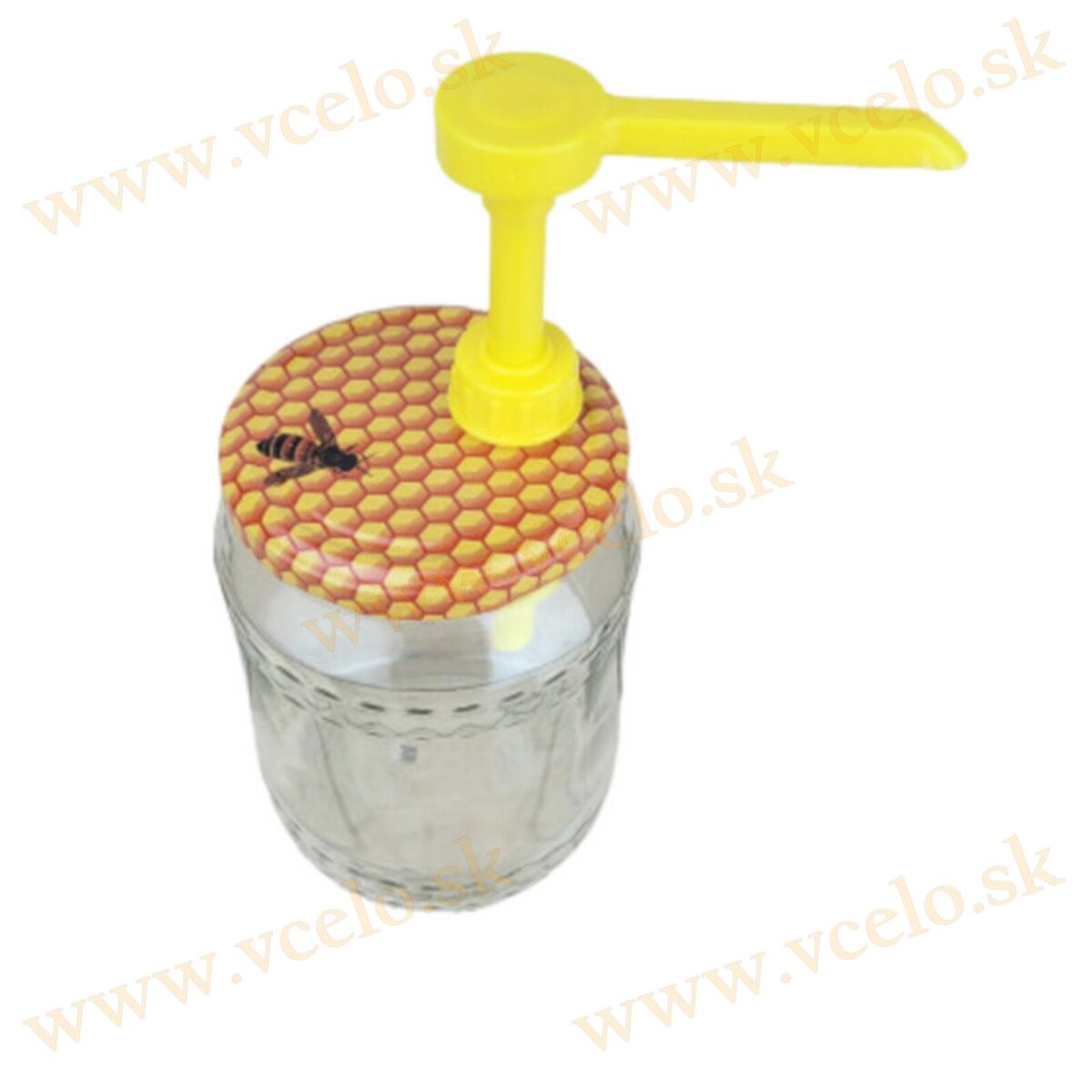 Dávkovač na med zdobený s viečkom - oranž+plást+včela 82mm – Obrázok 2